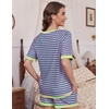 image:imageEkouaer Pajamas for Women Short Sleeve Pjs Sets Crewneck Striped Tops and Shorts 2 Piece Lounge Sets with Pockets SXXLBlue Pink Stripe