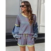 image:imageEkouaer Pajamas for Women Short Sleeve Pjs Sets Crewneck Striped Tops and Shorts 2 Piece Lounge Sets with Pockets SXXLBlue Pink Stripe