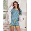 image:imageEkouaer Pajamas for Women Short Sleeve Pjs Sets Crewneck Striped Tops and Shorts 2 Piece Lounge Sets with Pockets SXXLBlue White Stripe