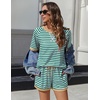 image:imageEkouaer Pajamas for Women Short Sleeve Pjs Sets Crewneck Striped Tops and Shorts 2 Piece Lounge Sets with Pockets SXXLGreen White Stripe