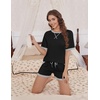image:imageEkouaer Pajamas for Women Short Sleeve Pjs Sets Crewneck Striped Tops and Shorts 2 Piece Lounge Sets with Pockets SXXLSolidblack