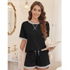 image:imageEkouaer Pajamas for Women Short Sleeve Pjs Sets Crewneck Striped Tops and Shorts 2 Piece Lounge Sets with Pockets SXXLSolidblack