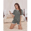 image:imageEkouaer Pajamas for Women Short Sleeve Pjs Sets Crewneck Striped Tops and Shorts 2 Piece Lounge Sets with Pockets SXXLSoliddark Grey