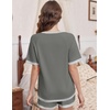 image:imageEkouaer Pajamas for Women Short Sleeve Pjs Sets Crewneck Striped Tops and Shorts 2 Piece Lounge Sets with Pockets SXXLSoliddark Grey