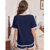 image:imageEkouaer Pajamas for Women Short Sleeve Pjs Sets Crewneck Striped Tops and Shorts 2 Piece Lounge Sets with Pockets SXXLSolidnavy Blue