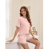 image:imageEkouaer Pajamas for Women Short Sleeve Pjs Sets Crewneck Striped Tops and Shorts 2 Piece Lounge Sets with Pockets SXXLSolidpink
