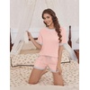 image:imageEkouaer Pajamas for Women Short Sleeve Pjs Sets Crewneck Striped Tops and Shorts 2 Piece Lounge Sets with Pockets SXXLSolidpink