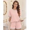 image:imageEkouaer Pajamas for Women Short Sleeve Pjs Sets Crewneck Striped Tops and Shorts 2 Piece Lounge Sets with Pockets SXXLSolidpink