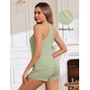 image:imageEkouaer Ribbed Cami Pajamas Set 2 Piece Rib Knit Camisoles Pjs Racerback Tank Top with Shorts Lounge Sets for WomenLight Green