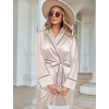 image:imageEkouaer Satin Lounge Sets for Women 2 Pieces Silk Pajamas Set Long Sleeve Top with Pants Outfits with BeltChampagne