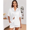 image:imageEkouaer Satin Pajama Set for Women Button Down Silk 2 Piece Pj Sets Ruffle Short Sleeve SleepwearAwhite