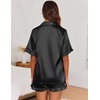 image:imageEkouaer Satin Pajama Set for Women Button Down Silk 2 Piece Pj Sets Ruffle Short Sleeve SleepwearBlack