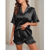 image:imageEkouaer Satin Pajama Set for Women Button Down Silk 2 Piece Pj Sets Ruffle Short Sleeve SleepwearBlack
