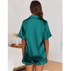 image:imageEkouaer Satin Pajama Set for Women Button Down Silk 2 Piece Pj Sets Ruffle Short Sleeve SleepwearBlue Green