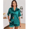 image:imageEkouaer Satin Pajama Set for Women Button Down Silk 2 Piece Pj Sets Ruffle Short Sleeve SleepwearBlue Green