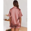 image:imageEkouaer Satin Pajama Set for Women Button Down Silk 2 Piece Pj Sets Ruffle Short Sleeve SleepwearBrown