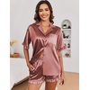 image:imageEkouaer Satin Pajama Set for Women Button Down Silk 2 Piece Pj Sets Ruffle Short Sleeve SleepwearBrown
