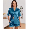 image:imageEkouaer Satin Pajama Set for Women Button Down Silk 2 Piece Pj Sets Ruffle Short Sleeve SleepwearDark Blue