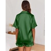 image:imageEkouaer Satin Pajama Set for Women Button Down Silk 2 Piece Pj Sets Ruffle Short Sleeve SleepwearDark Green