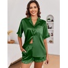 image:imageEkouaer Satin Pajama Set for Women Button Down Silk 2 Piece Pj Sets Ruffle Short Sleeve SleepwearDark Green