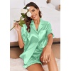 image:imageEkouaer Satin Pajama Set for Women Button Down Silk 2 Piece Pj Sets Ruffle Short Sleeve SleepwearGray Green