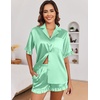 image:imageEkouaer Satin Pajama Set for Women Button Down Silk 2 Piece Pj Sets Ruffle Short Sleeve SleepwearGray Green