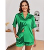 image:imageEkouaer Satin Pajama Set for Women Button Down Silk 2 Piece Pj Sets Ruffle Short Sleeve SleepwearGreen