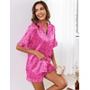 image:imageEkouaer Satin Pajama Set for Women Button Down Silk 2 Piece Pj Sets Ruffle Short Sleeve SleepwearHot Pink Leopard
