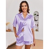 image:imageEkouaer Satin Pajama Set for Women Button Down Silk 2 Piece Pj Sets Ruffle Short Sleeve SleepwearLavender
