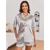 image:imageEkouaer Satin Pajama Set for Women Button Down Silk 2 Piece Pj Sets Ruffle Short Sleeve SleepwearLight Grey