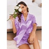 image:imageEkouaer Satin Pajama Set for Women Button Down Silk 2 Piece Pj Sets Ruffle Short Sleeve SleepwearLilac