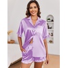 image:imageEkouaer Satin Pajama Set for Women Button Down Silk 2 Piece Pj Sets Ruffle Short Sleeve SleepwearLilac