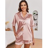 image:imageEkouaer Satin Pajama Set for Women Button Down Silk 2 Piece Pj Sets Ruffle Short Sleeve SleepwearLotus Pink