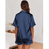 image:imageEkouaer Satin Pajama Set for Women Button Down Silk 2 Piece Pj Sets Ruffle Short Sleeve SleepwearNavy Blue