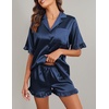 image:imageEkouaer Satin Pajama Set for Women Button Down Silk 2 Piece Pj Sets Ruffle Short Sleeve SleepwearNavy Blue