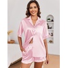 image:imageEkouaer Satin Pajama Set for Women Button Down Silk 2 Piece Pj Sets Ruffle Short Sleeve SleepwearPink
