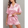 image:imageEkouaer Satin Pajama Set for Women Button Down Silk 2 Piece Pj Sets Ruffle Short Sleeve SleepwearPink