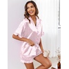 image:imageEkouaer Satin Pajama Set for Women Button Down Silk 2 Piece Pj Sets Ruffle Short Sleeve SleepwearPink Leopard