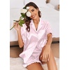 image:imageEkouaer Satin Pajama Set for Women Button Down Silk 2 Piece Pj Sets Ruffle Short Sleeve SleepwearPink Leopard