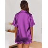 image:imageEkouaer Satin Pajama Set for Women Button Down Silk 2 Piece Pj Sets Ruffle Short Sleeve SleepwearPurple