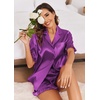 image:imageEkouaer Satin Pajama Set for Women Button Down Silk 2 Piece Pj Sets Ruffle Short Sleeve SleepwearPurple