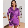 image:imageEkouaer Satin Pajama Set for Women Button Down Silk 2 Piece Pj Sets Ruffle Short Sleeve SleepwearPurple