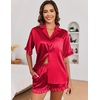 image:imageEkouaer Satin Pajama Set for Women Button Down Silk 2 Piece Pj Sets Ruffle Short Sleeve SleepwearRed