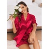 image:imageEkouaer Satin Pajama Set for Women Button Down Silk 2 Piece Pj Sets Ruffle Short Sleeve SleepwearRed