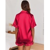 image:imageEkouaer Satin Pajama Set for Women Button Down Silk 2 Piece Pj Sets Ruffle Short Sleeve SleepwearRed