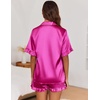 image:imageEkouaer Satin Pajama Set for Women Button Down Silk 2 Piece Pj Sets Ruffle Short Sleeve SleepwearRose Red