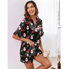 image:imageEkouaer Satin Pajama Set for Women Button Down Silk 2 Piece Pj Sets Ruffle Short Sleeve SleepwearZblack Christmas