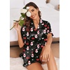 image:imageEkouaer Satin Pajama Set for Women Button Down Silk 2 Piece Pj Sets Ruffle Short Sleeve SleepwearZblack Christmas
