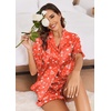 image:imageEkouaer Satin Pajama Set for Women Button Down Silk 2 Piece Pj Sets Ruffle Short Sleeve SleepwearZchristmas Red