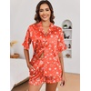 image:imageEkouaer Satin Pajama Set for Women Button Down Silk 2 Piece Pj Sets Ruffle Short Sleeve SleepwearZchristmas Red